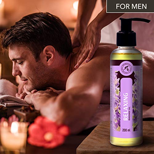Aceite para Masajes Relajantes 200ml - Aceite de Lavanda 100% Natural - Cosméticos Naturales para Alivio del Estrés - Sueño Reparador - para el Cuidado de la Piel - Aromaterapia