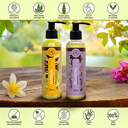 Aceite para Masajes Relajantes 200ml - Aceite de Lavanda 100% Natural - Cosméticos Naturales para Alivio del Estrés - Sueño Reparador - para el Cuidado de la Piel - Aromaterapia