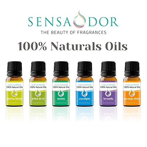 Aceites Esenciales 100% Natural Oils Sensaodor Pack TOP Árbol de té, Eucalipto, Lavanda, Hierba limón, Menta y Naranja dulce.