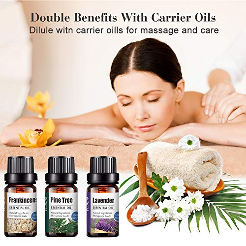 Aceites Esenciales, Essential Oils Set, 100% Natural Puro Aromaterapia Aceite Aromático, para Humidificador, Difusor Aroma, SPA, Masajes, Relajarse(12 x 10 ml)