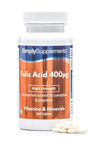 Ácido Fólico (Vitamina B9) 400mcg - ¡Bote para 1 año! - Apto para veganos - 360 Comprimidos - SimplySupplements