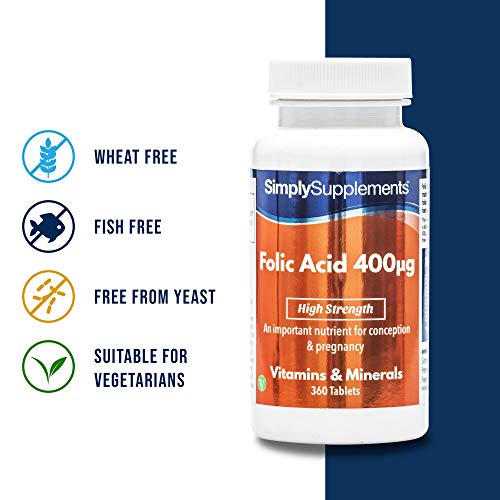 Ácido Fólico (Vitamina B9) 400mcg - ¡Bote para 1 año! - Apto para veganos - 360 Comprimidos - SimplySupplements