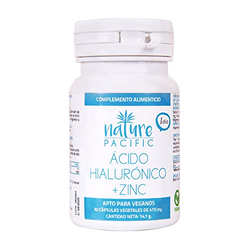 Acido Hialuronico, Zinc, antioxidante natural, hidratación para la piel, reduce arrugas y líneas de expresión, ideal para combinar con serum facial, 30 cápsulas, tratamiento un mes.