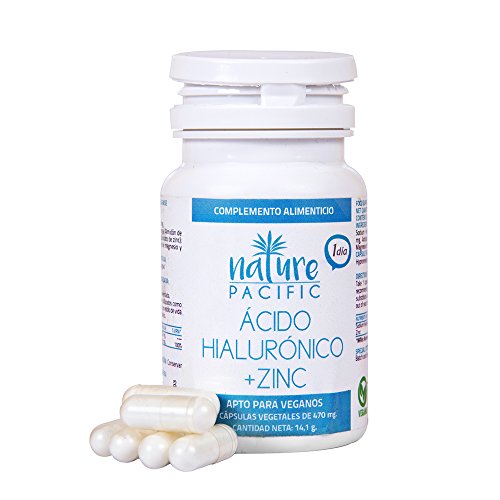 Acido Hialuronico, Zinc, antioxidante natural, hidratación para la piel, reduce arrugas y líneas de expresión, ideal para combinar con serum facial, 30 cápsulas, tratamiento un mes.