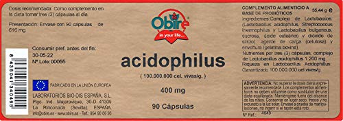 Acidofilus 400 mg. (Lactobacillus Acidophillus 100.000.000 cel vivas/g.) 90 capsulas.