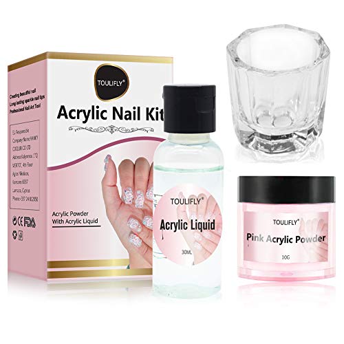 Acrylic Nail Kit,Acrylic Powder and Liquid,Polvo Acrílico y Líquido,Acrylic Nail Starter Kit,por Decoración de Uñas,Professional Acrylic Nail System,Vidrio Octogonal(Liquido: 30ml, Polvo: 10g)