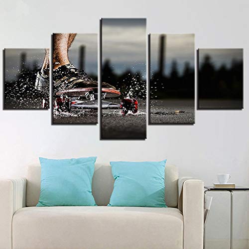 adgkitb canvas Cuadros de Lienzo Decoración de Sala de Estar Estampados en HD 5 Piezas Deportes Extremos Skateboard Pinturas Skateboarding Poster Wall Art Framework