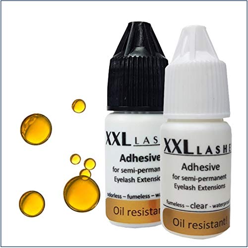 Adhesivo XXL Lashes sensitivo - primer pegamento para extensiones de pestañas sensible y resistente al aceite y agua, color negro, vegano, 5 ml (fecha de envasado en la base de la botella)