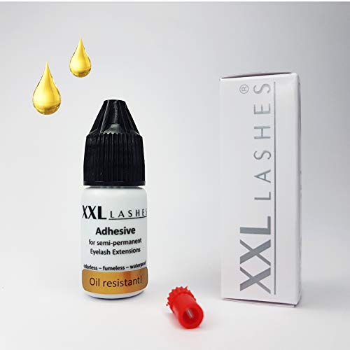 Adhesivo XXL Lashes sensitivo - primer pegamento para extensiones de pestañas sensible y resistente al aceite y agua, color negro, vegano, 5 ml (fecha de envasado en la base de la botella)