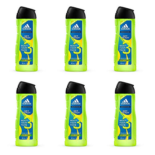 Adidas Get Ready 3In1, Gel De Ducha Apto Para Cara, Cuerpo Y Pelo Para Hombre 400 ml - Pack de 6