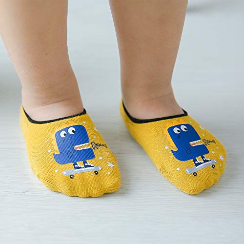 Adorel Calcetines Invisibles Antideslizantes para Niños Lote de 5 Dinosaurio 1-2 Años (Tamaño del Fabricante S)