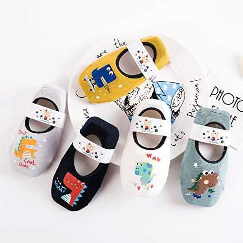 Adorel Calcetines Invisibles Antideslizantes para Niños Lote de 5 Dinosaurio 1-2 Años (Tamaño del Fabricante S)