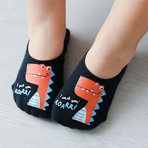 Adorel Calcetines Invisibles Antideslizantes para Niños Lote de 5 Dinosaurio 1-2 Años (Tamaño del Fabricante S)