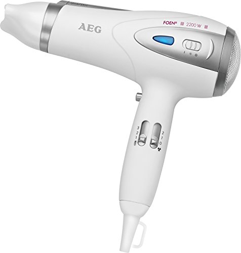AEG HTD 5584 - Secador de pelo profesional iónico con difusor, 3 niveles de temperatura, 2 velocidades, 2200 W, color blanco y plata