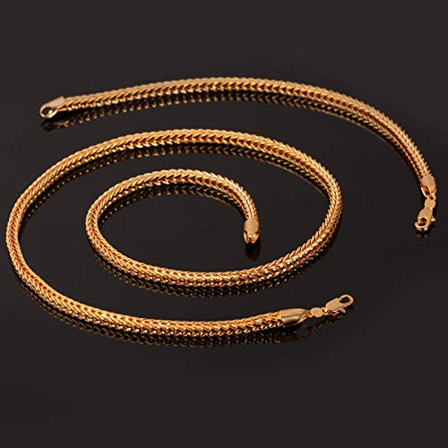 Aeici Conjunto de Joyas de Acero Inoxidable Collar de Cadena Hombre Pulsera Hombre Cadena Cadena de Trigo de 4 Mm de Ancho Oro Pulsera 8.3 Inchs,Collar Cadena 26Inch