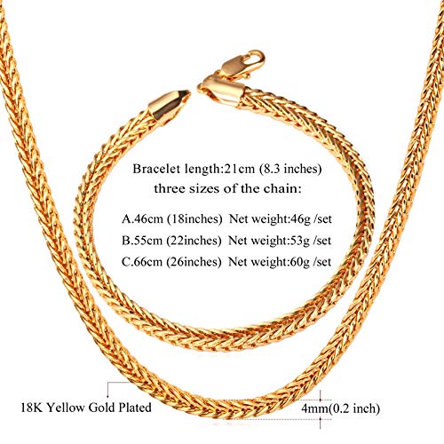 Aeici Conjunto de Joyas de Acero Inoxidable Collar de Cadena Hombre Pulsera Hombre Cadena Cadena de Trigo de 4 Mm de Ancho Oro Pulsera 8.3 Inchs,Collar Cadena 26Inch