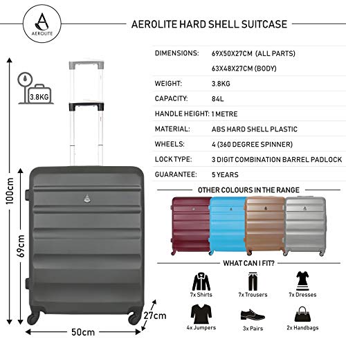 Aerolite ABS Equipaje Maleta rígida Ligera con 4 Ruedas, 69cm, Gris Oscuro