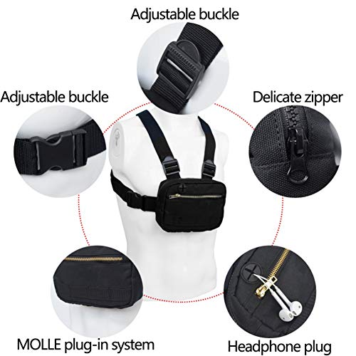 Aesy Bolsas de Chaleco Táctico para Hombres Mujeres, Mochila del Aparejo del Pecho, Bolso Bandolera Ajustable Hip Hop Bolsillos, Paquetes Funcionales de la Cintura (Negro-2#)