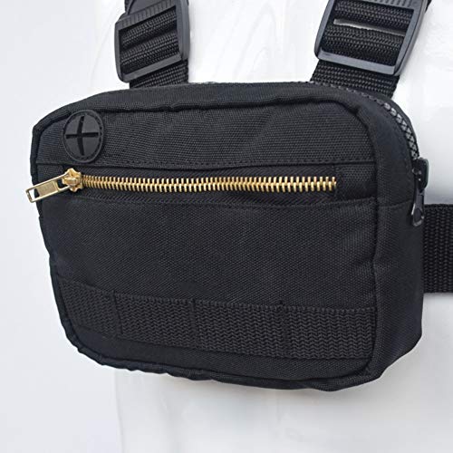 Aesy Bolsas de Chaleco Táctico para Hombres Mujeres, Mochila del Aparejo del Pecho, Bolso Bandolera Ajustable Hip Hop Bolsillos, Paquetes Funcionales de la Cintura (Negro-2#)