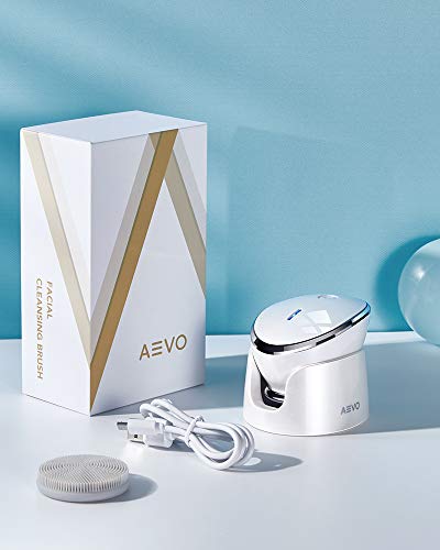 AEVO Cepillo Limpieza Facial, Limpieza 6 veces más Profunda,Masaje con Calor,Vibraciones Sónicas, Cabezal Silicona Desmontable, Exfoliación, Recargable, 5 Modos, Unisex, Blanco