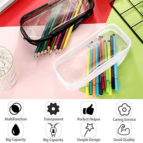 AFASOES 2 Pcs Estuche Transparente para Lapices Estuches de Pvc Estuches Escolares Transparentes Estuche de Lapices Grandes Bolsa Lapices Transparente con Cremallera + 2 Sacapuntas para Niños y Adulto