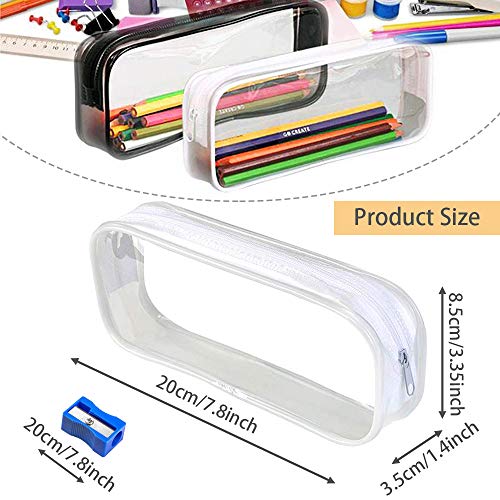 AFASOES 2 Pcs Estuche Transparente para Lapices Estuches de Pvc Estuches Escolares Transparentes Estuche de Lapices Grandes Bolsa Lapices Transparente con Cremallera + 2 Sacapuntas para Niños y Adulto