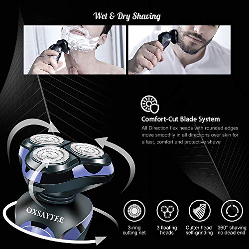 Afeitadora Electrica 4D Afeitadora Para Hombre Seco Y En Húmedo Afeitadora Rotativa Impermeable IPX7, Máquina Afeitar Inteligente Display Digital, Con Cepillo Facial y Recortador de Barba/Nariz