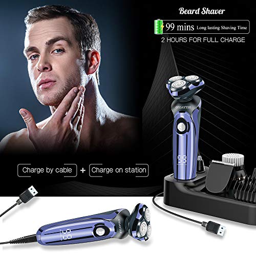 Afeitadora Electrica 4D Afeitadora Para Hombre Seco Y En Húmedo Afeitadora Rotativa Impermeable IPX7, Máquina Afeitar Inteligente Display Digital, Con Cepillo Facial y Recortador de Barba/Nariz