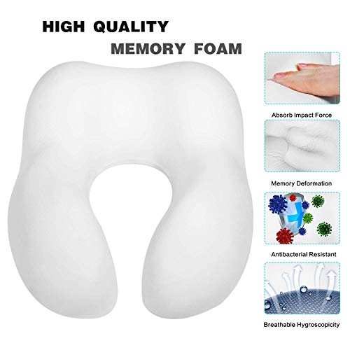 AGAKY Almohada de Viaje Almohada Cuello Espuma Memoria Sueño Suave-Tela Terapia magnética - Funda Terciopelo extraíble y Lavable- Máscara Dormir, 2 Tapones para los oídos y Bolsa de Viaje (Azul)