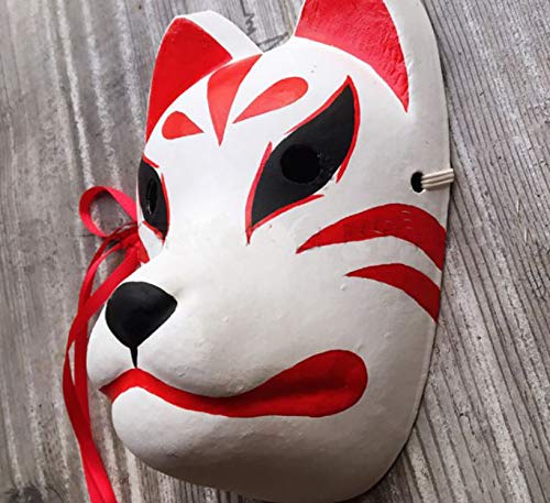 Agaruu - Disfraz de máscara de zorro japonesa para mujer, color blanco, talla única