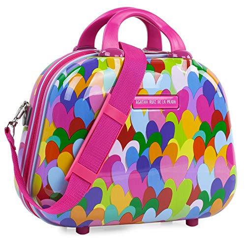 AGATHA RUIZ DE LA PRADA - Juego Maleta Cabina y Neceser 2 pzs, Maleta Pequeña 20"(55x40x20 cm), ABS, Rígidas, Resistentes y Duraderas, 4 Ruedas, Cómodas y Ligeras, Candado Combinación 13, Color Fucsia