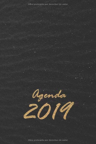 Agenda 2019: planeador semanal con días festivos anotados, tamaño A5, tema arena negra y oro, 15,2 x 22,8 cm