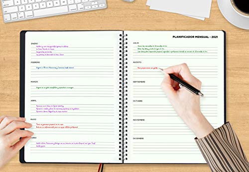 Agenda 2021 con Vista Semanal – Planificador 2021 Semana Vista – Diario Espiral que Inspira Productividad - Tapa Blanda, Intervalos de 30 minutos - Calendario Semanal A4 – 21 x 28cm, en Español