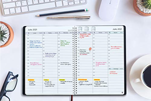 Agenda 2021 con Vista Semanal – Planificador 2021 Semana Vista – Diario Espiral que Inspira Productividad - Tapa Blanda, Intervalos de 30 minutos - Calendario Semanal A4 – 21 x 28cm, en Español