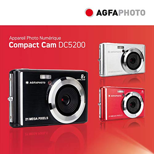 AGFA Photo - Cámara Digital compacta con Sensor CMOS de 21 megapíxeles, Zoom Digital 8X y Pantalla LCD roja