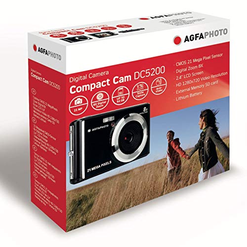 AGFA Photo - Cámara Digital compacta con Sensor CMOS de 21 megapíxeles, Zoom Digital 8X y Pantalla LCD roja