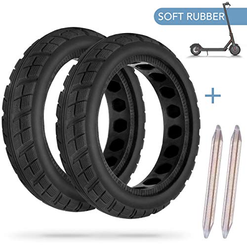 AGPTEK 2 Pcs Llanta Libre Reemplazo Neumático, Rueda Macizas para Scooter Eléctrico Xiaomi M365 con 2 Palo de Neumático, Neumáticos sin Inflación, Negro