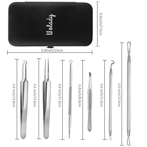 Aguja Extractor Limpiador Blackhead Remover Kit 6PCS Wolady Quitar Punto Negro Aguja Acné Comedón Quita Espinilla Blackhead Extractor Limpiador Acné Herramienta Defecto Acero Inoxidable Caja y Espejo