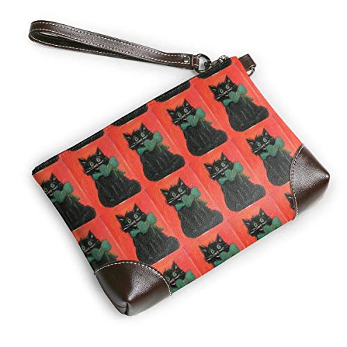 Ahdyr Monederos Carteras de teléfono de embrague Gato negro Halloween Kitty Cartera pequeña de cuero Monederos Bolso