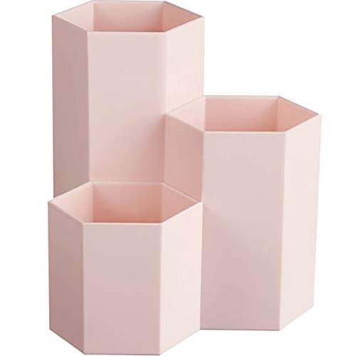 AhfuLife - Brocha de maquillaje multifunción, jarrón brocha hexagonal, bote portalápices, papelería almacenamiento, contenedor, decoración de escritorio (rosa)., color rosa