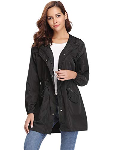Aibrou Abrigo Impermeables con Capucha para Mujer,Cortavientos,Cortavientos Deportivo de Manga Larga Impermeable,Ligero y Delgado Chubasquero para Exteriores