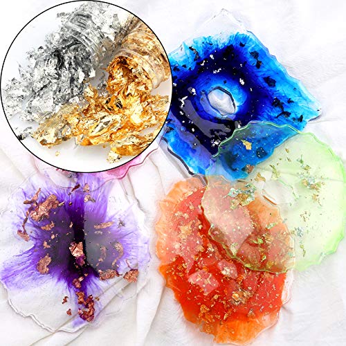 AIEX Copos Dorados De Pan De Oro Copos De Papel De Imitación Metálico Para Arte De Resina, Decoración De Uñas, Adornos Artesanales (Oro, Plata) (Oro, Plata)