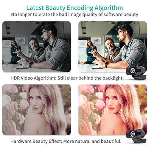 Aiglam Webcam, Webcam PC 1080P Cámara Web de Alta Definiciócon micrófono Reductor de Ruido y corrección de iluminación automática Web CAM de USB Plug and Play (Negro 1)