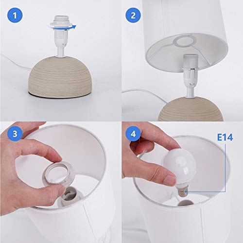 Aigostar 196981- Lámpara de cerámica de mesa, semioval crema, cuerpo de diseño sencillo color crema, pantalla de tela color blanco, casquillo E14. Perfecta para el salón, dormitorio o recibidor.