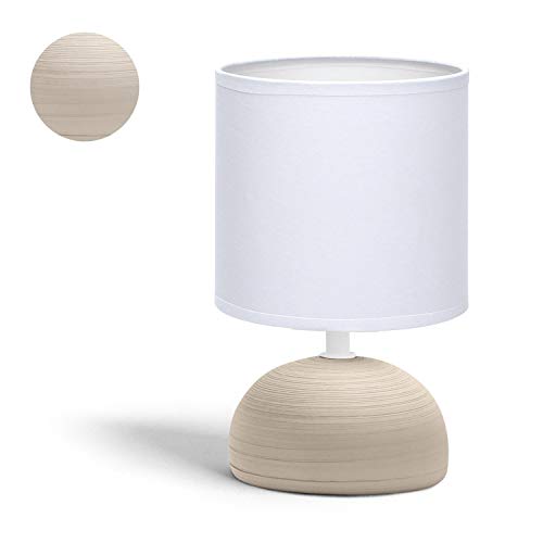 Aigostar 196981- Lámpara de cerámica de mesa, semioval crema, cuerpo de diseño sencillo color crema, pantalla de tela color blanco, casquillo E14. Perfecta para el salón, dormitorio o recibidor.