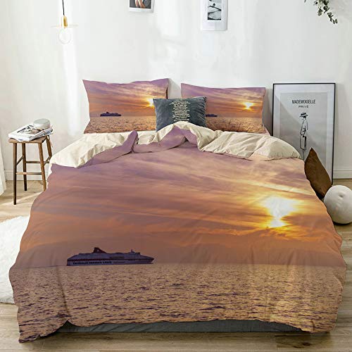 AIKIBELL Bedding Juego de Funda de Edredón Beige,Cefalonia Grecia 22 de Octubre de 2018 Minoan,Microfibra (1 Cama 55 * 78inch + 2 Almohada 19.6 * 31.5inch)