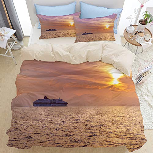 AIKIBELL Bedding Juego de Funda de Edredón Beige,Cefalonia Grecia 22 de Octubre de 2018 Minoan,Microfibra (1 Cama 55 * 78inch + 2 Almohada 19.6 * 31.5inch)