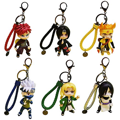 Ailin Online - Juego de 6 llaveros de PVC Uzumaki Naruto Uchiha Sasuke Hatake Kakashi Gaara