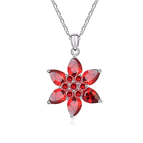 aimaoer Collar De Circón con Incrustaciones De Cobre Simple Dulce Chica Cruda Salvaje De Seis Hojas Colgante De Flores, Oro Blanco + Rojo