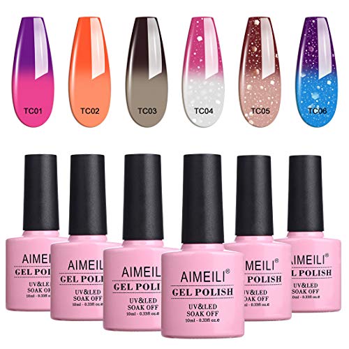 AIMEILI Kit de Esmalte Semipermanente Para Uñas Temperatura Cambio De Color Camaleón Esmaltes de Uñas UV LED Pintauñas Permanente Soak Off Manicura Colores De La Mezcla Set 6 X 10ml - Set 13